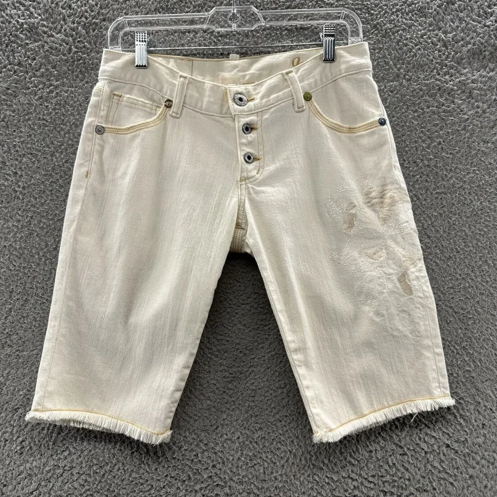 Joie‎ Shorts Women's 25 Ivory Denim Floral Embroidered Bermuda Shorts Size 25